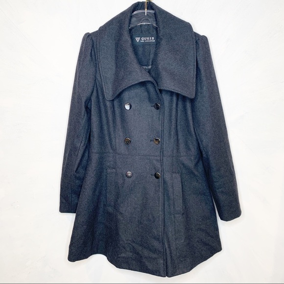 Guess Jackets & Blazers - Guess Double Breasted Skirted Twill Coat Large